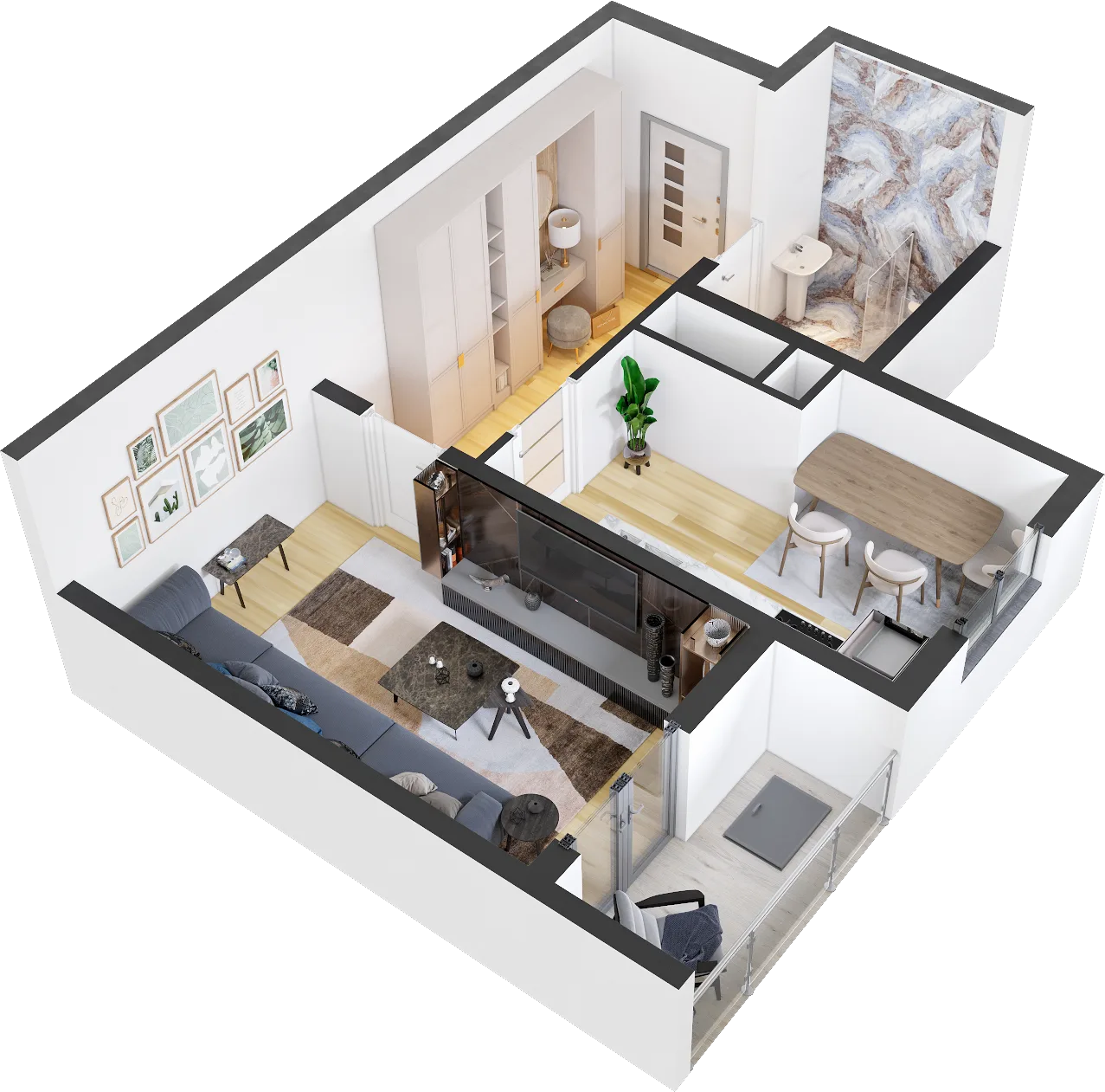 1-комнатная квартира 39,6 м² в объёме с мебелью