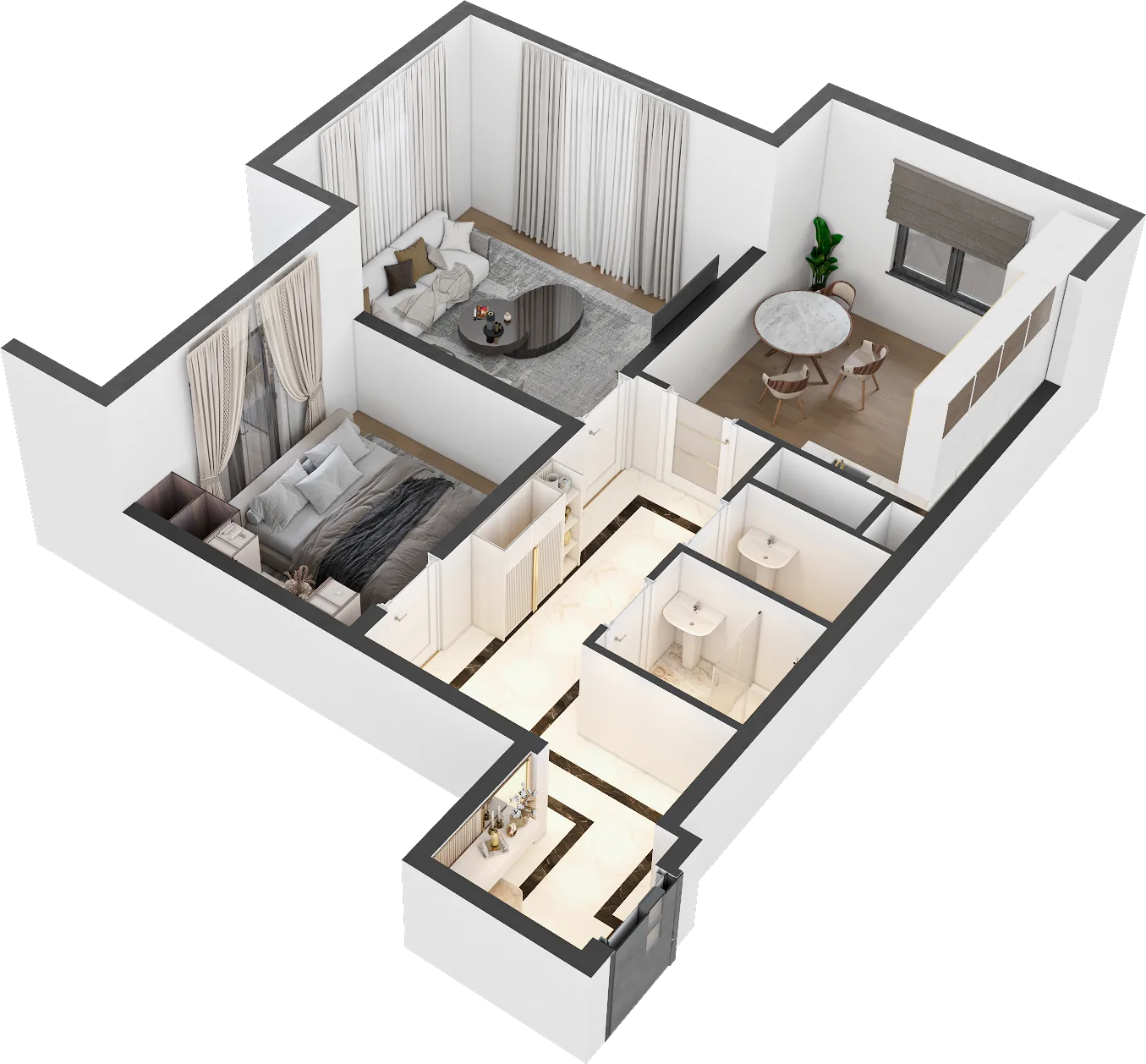 2-комнатная квартира 62,6 м² в объёме с мебелью