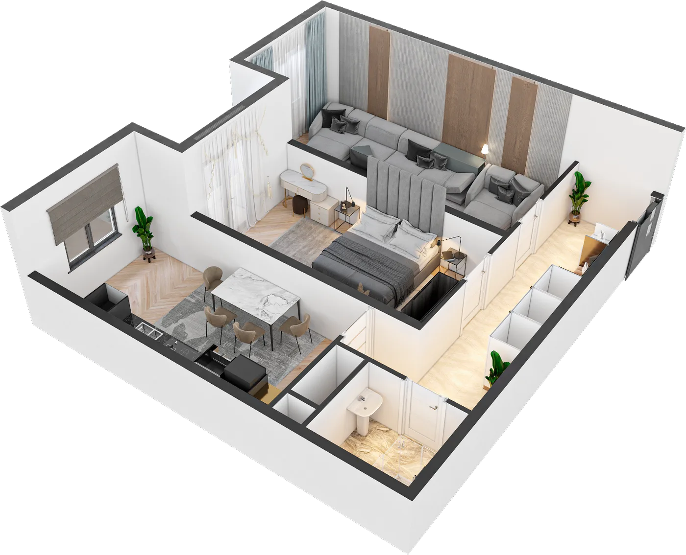 2-комнатная квартира 71,6 м² в объёме с мебелью