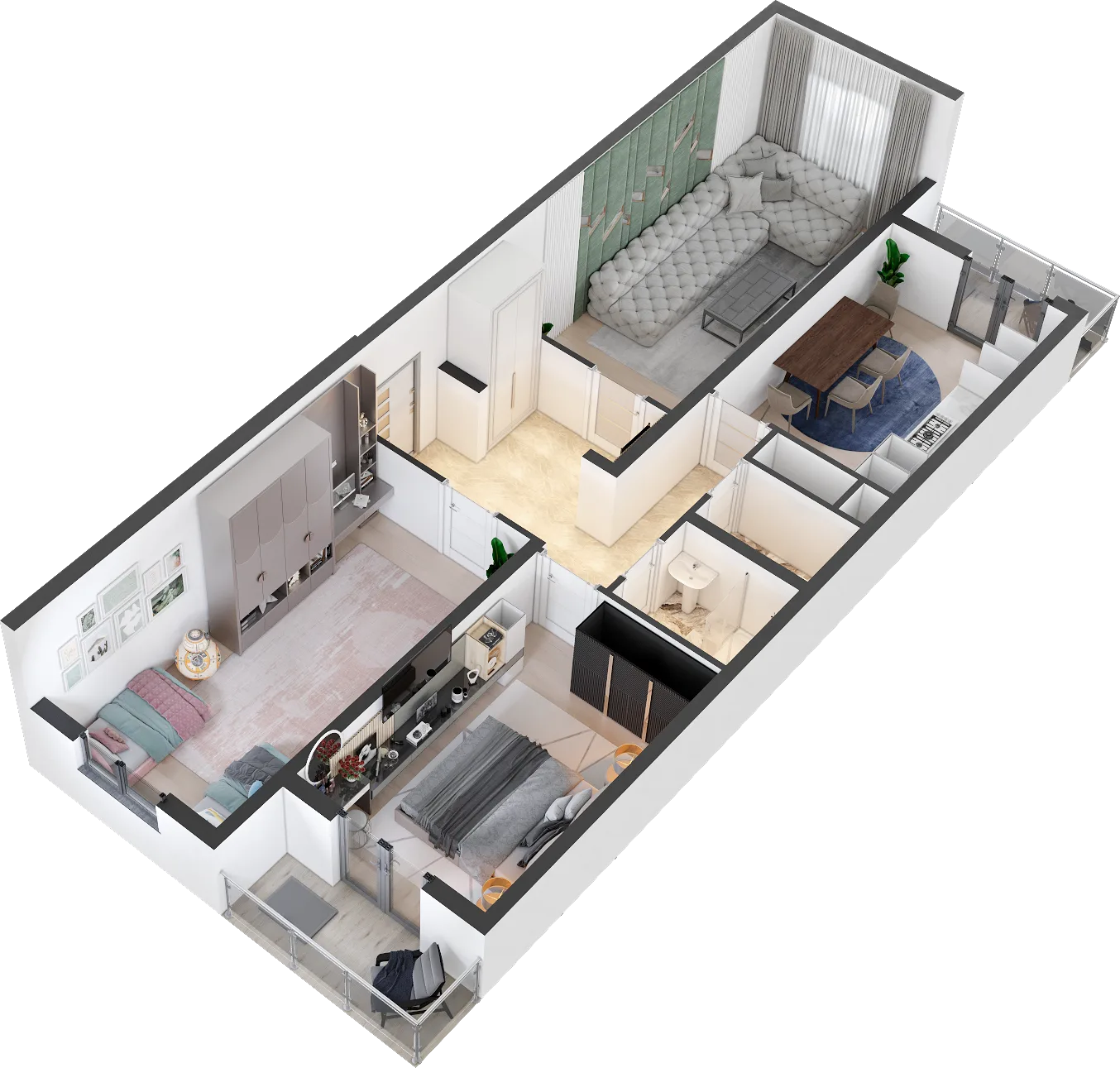 3-комнатная квартира 82,9 м² в объёме с мебелью